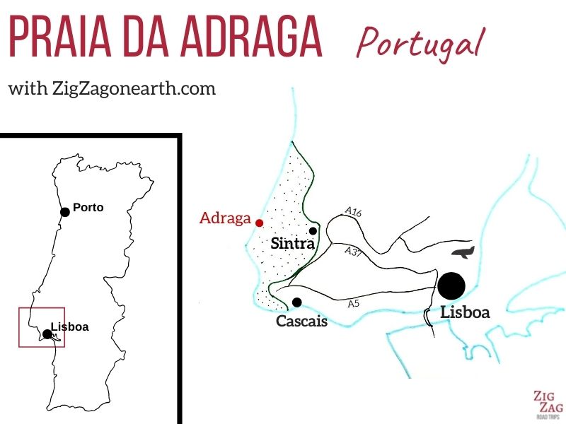 Kort - Praia da Adraga i Portugal