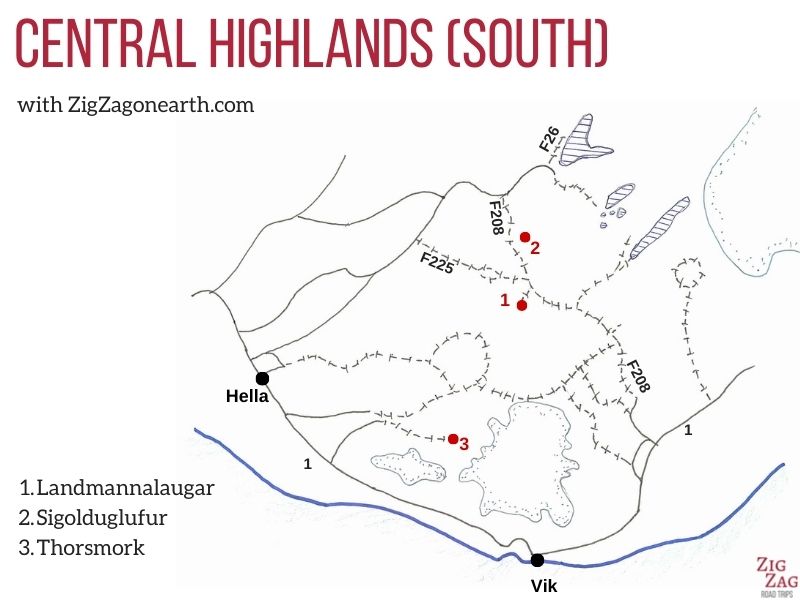 Karta - Islands Centrala Högland (södra)