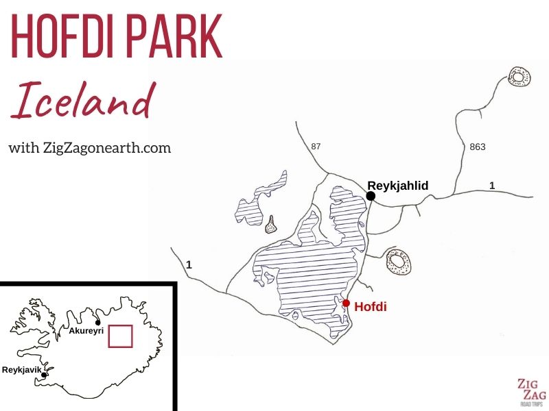 Mapa - Hofdi Myvatn na Islândia