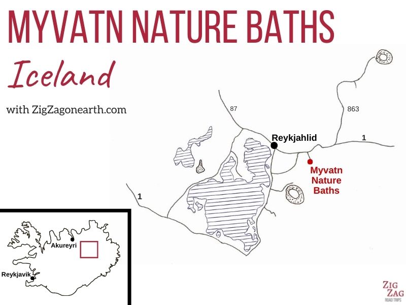 Map Myvatn nature baths Iceland