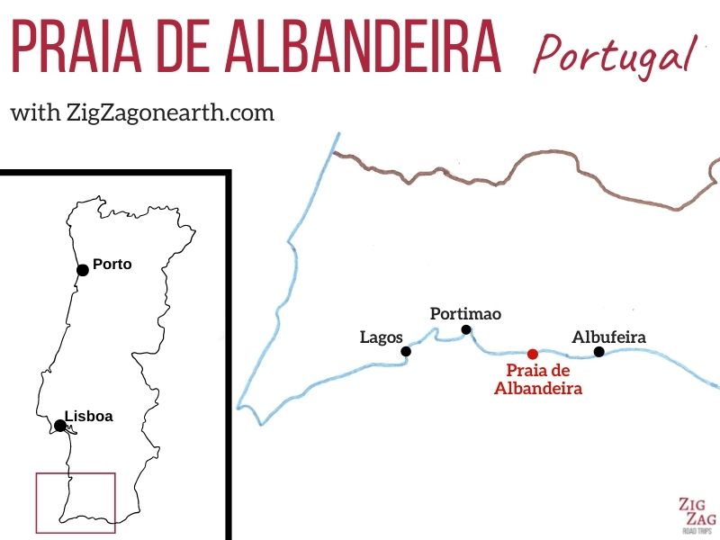 Mapa - Praia de Albandeira no Algarve