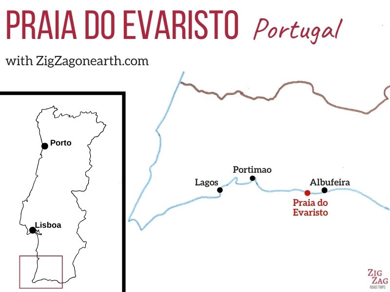 Map - Praia do Evaristo in the Algarve, Portugal