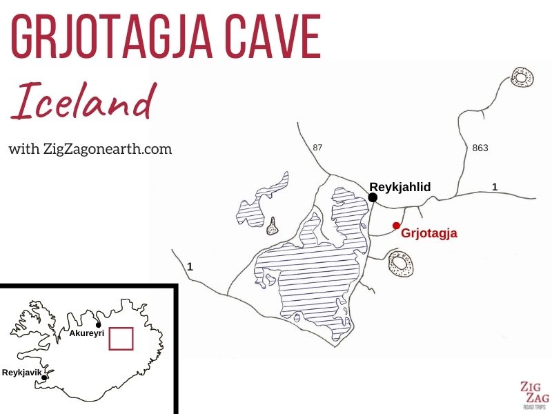 Map geothermal hot spring Grjotagja Cave Iceland
