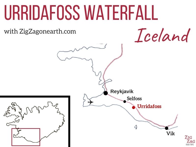 Vandfaldet Urridafoss i Island - Kort