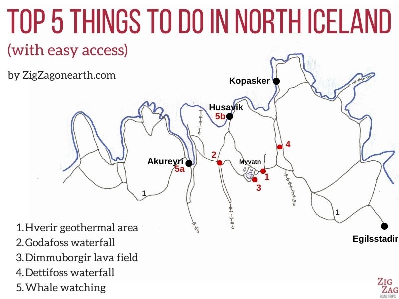 melhores coisas para fazer no Norte da Islândia mapa