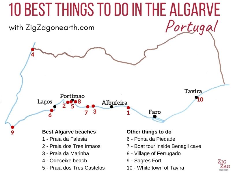 De 10 bedste seværdigheder i Algarve Portugal Kort