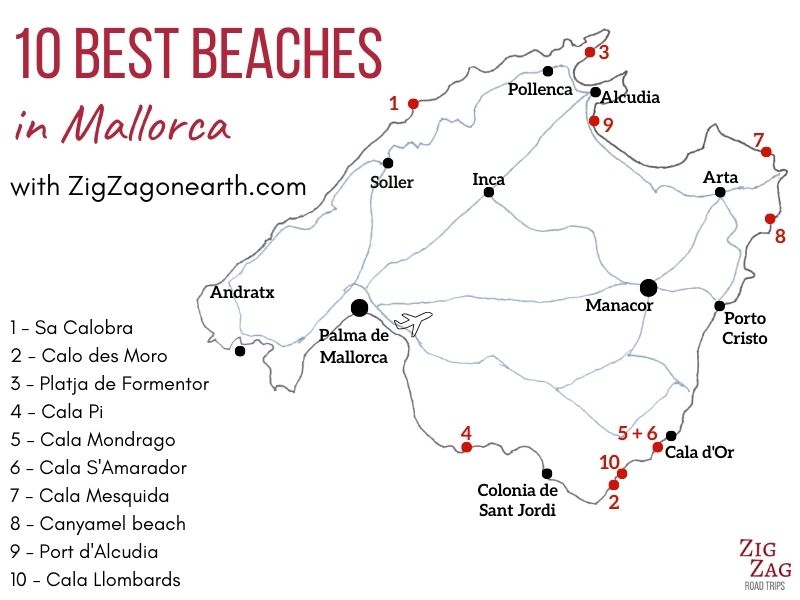 Bästa stränderna på Mallorca - Karta