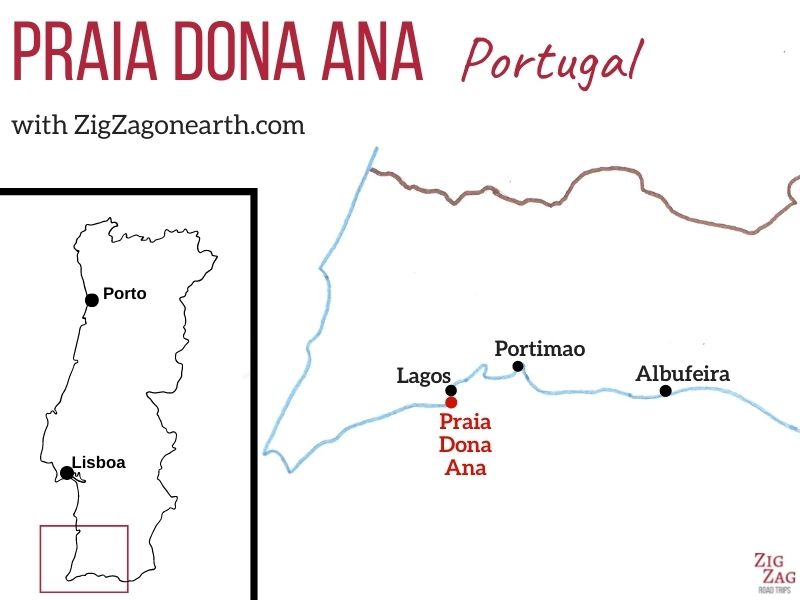 Localização da Praia Dona Ana no Algarve, Portugal - Carte
