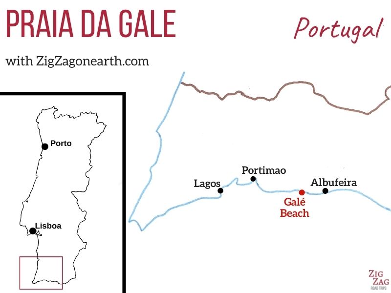 Posizione di Praia da Gale in Algarve, Portogallo - Mappa