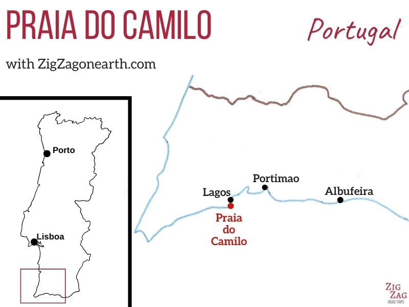 Localização da Praia do Camilo em Portugal - Mapa