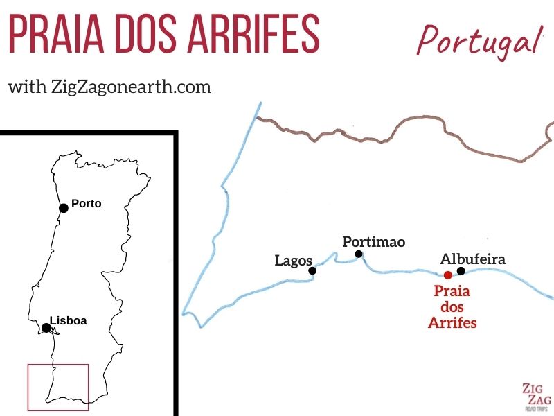 Location of Praia dos Arrifes in the Algarve, Portugal - Map