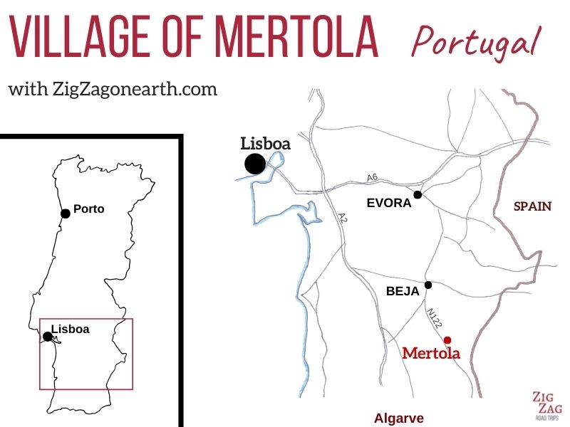 Läge byn Mertola Portugal Karta