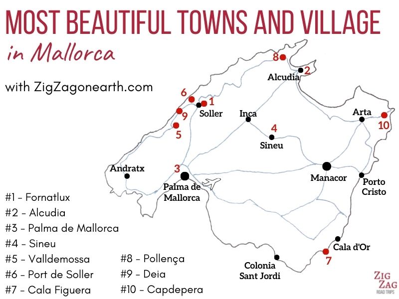 I villaggi e le città più belli di Maiorca - Mappa