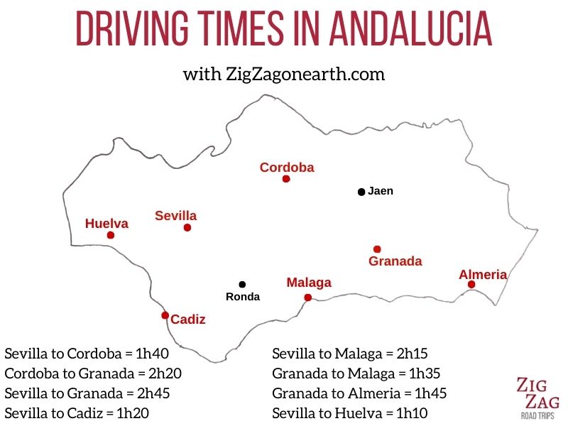 driving times Andalucia Map