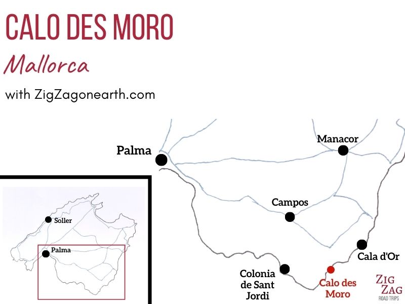 Beach Calo des Moro in Mallorca - Map