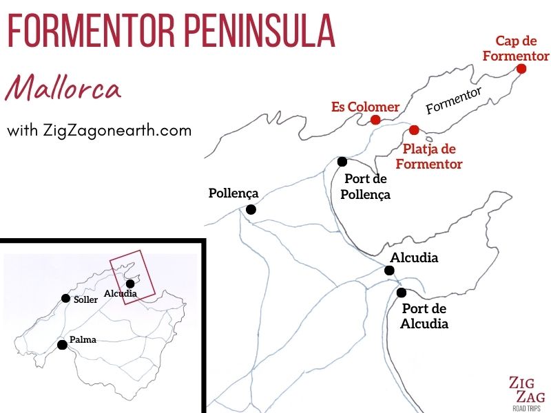 Cape Formentor Peninsula in Mallorca - Map