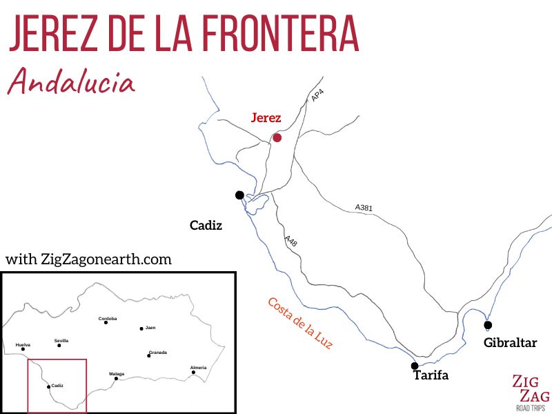 Jerez de la Frontera in Andalucia - Map