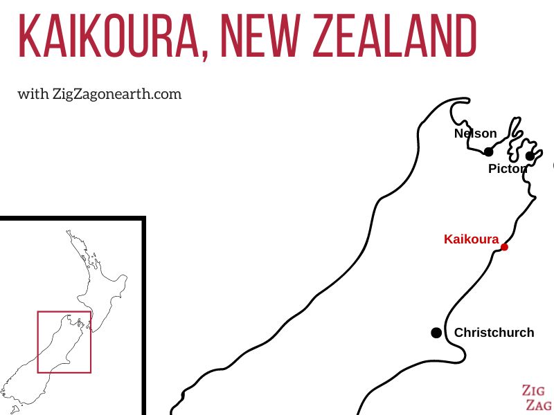 Kaikoura in Nieuw-Zeeland Kaart