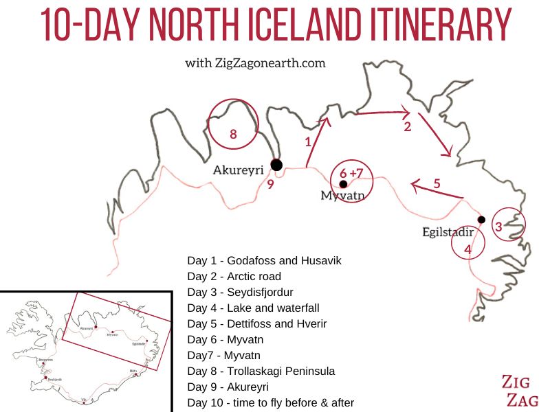 Itinerario dell'Islanda del Nord in 10 giorni - mappa