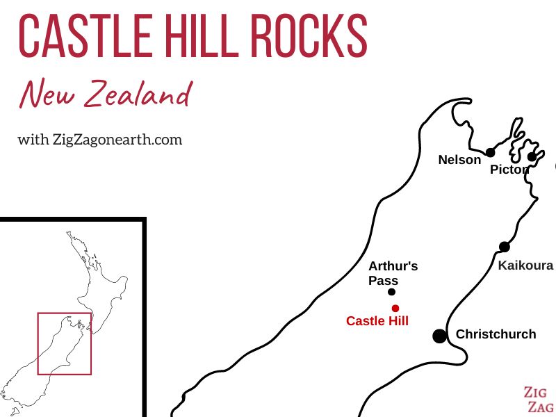 Läge för Castle Hill i Nya Zeeland - Karta
