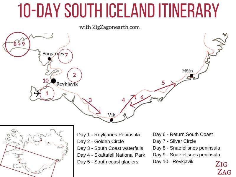 South Iceland road trip in 10 days - map