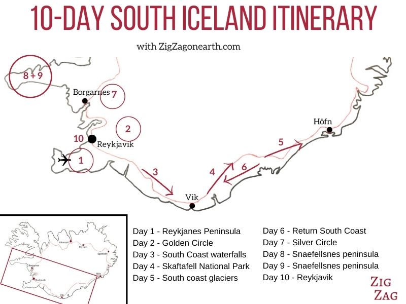 Autotocht door Zuid-IJsland in 10 dagen - kaart