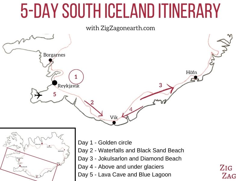 Reisroute Zuid-IJsland 5 dagen - routekaart