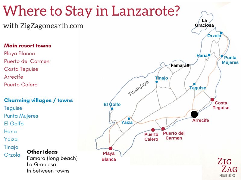 Where to stay in Lanzarote map best places