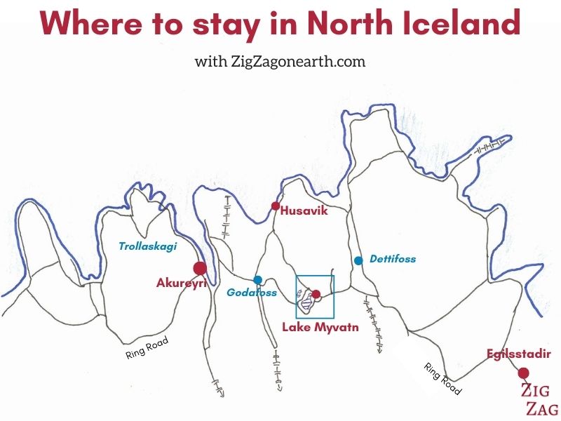Where to stay in North Iceland map