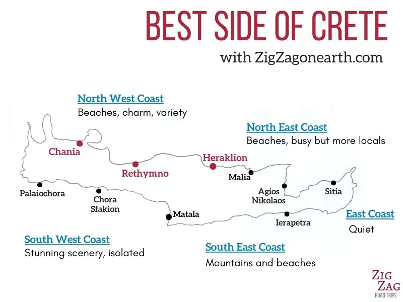 Which is the best side of Crete - Map