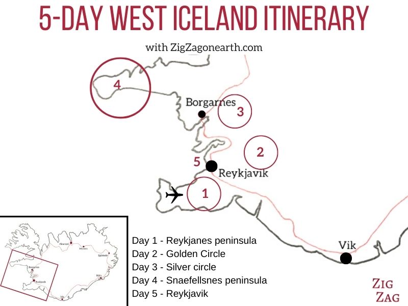 karta 5 dagars resa till västra Island