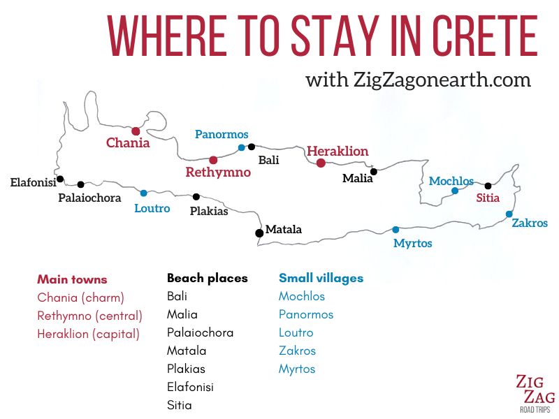 map where to stay in Crete best places