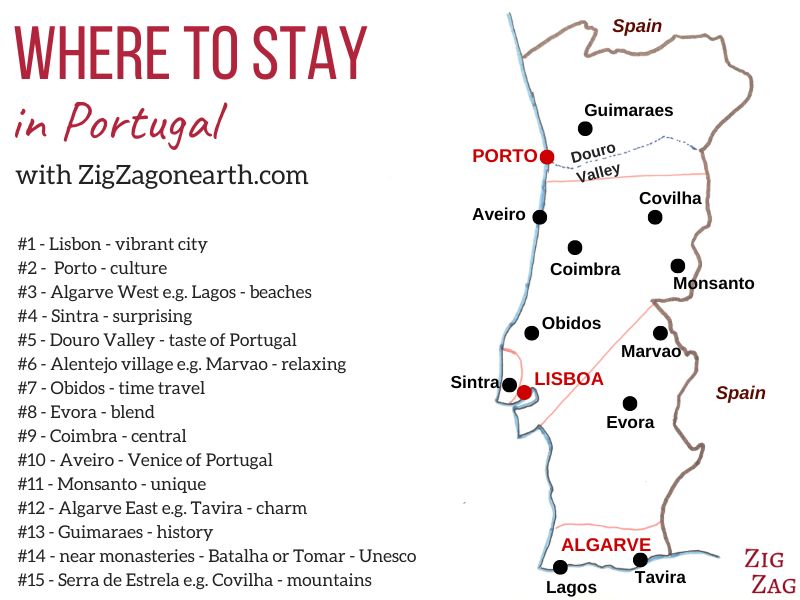 where to stay in Portugal map best towns areas