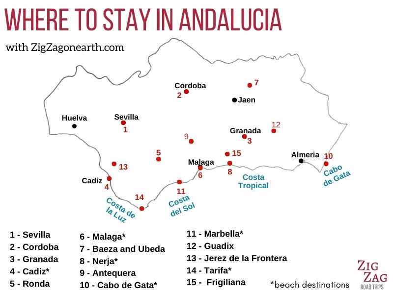 Where to stay in Andalucia - best places map