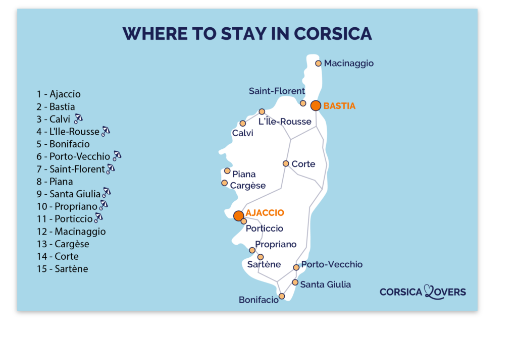 Where to stay in Corsica map best areas