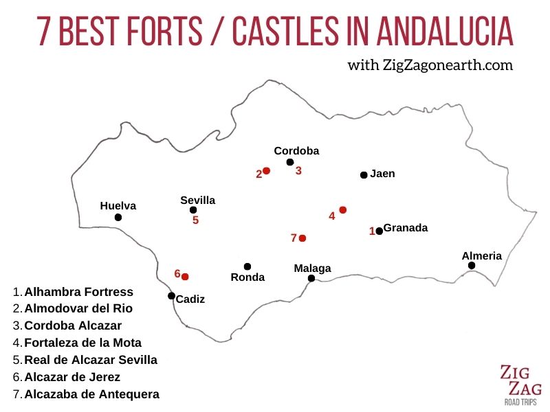 Map forts castles Andalucia