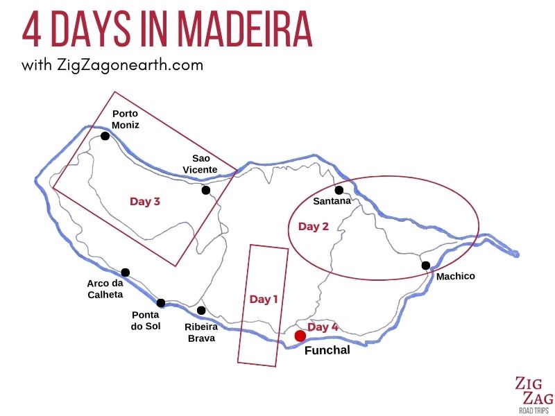 Map 4 days in Madeira travel