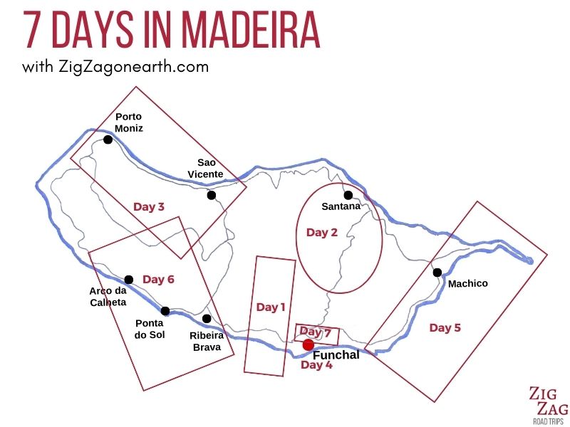 Map - 7-day itinerary in Madeira