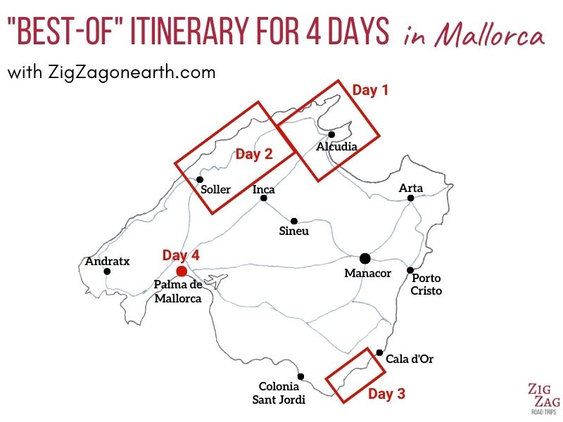 Mappa - Itinerario di 4 giorni a Maiorca "meglio di"