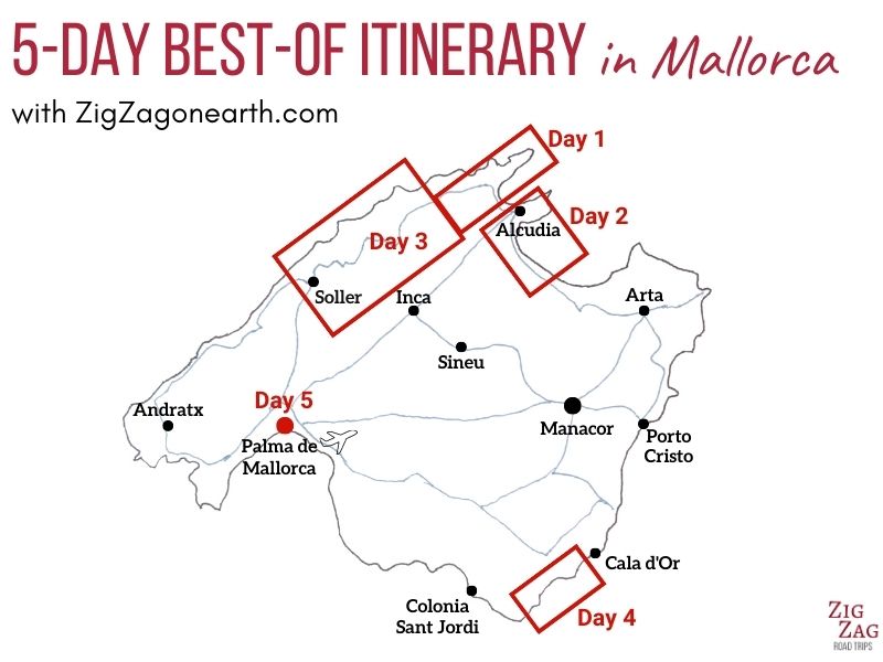 Mapa - "melhor de" itinerário de 5 dias Maiorca