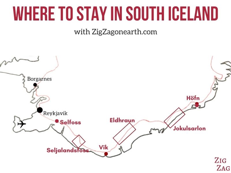 map - where to stay on Iceland South Coast