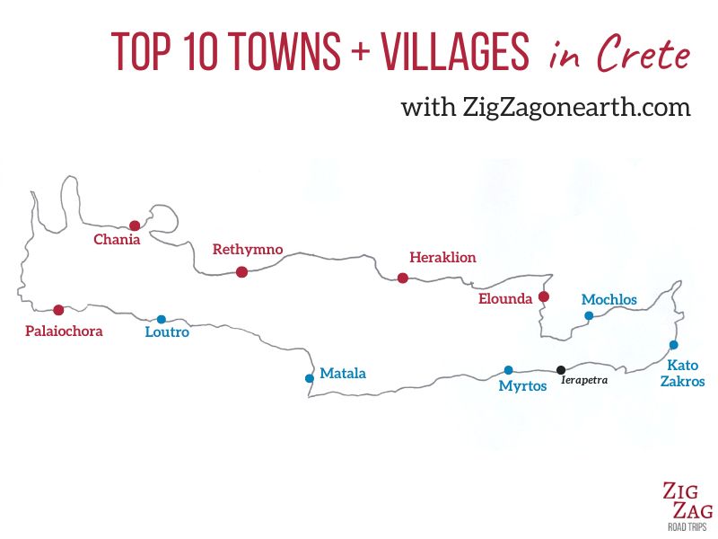 Map - Top 10 best towns and villages and Crete