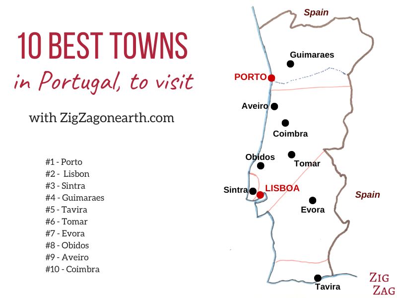 Karta - bästa städerna att besöka i Portugal