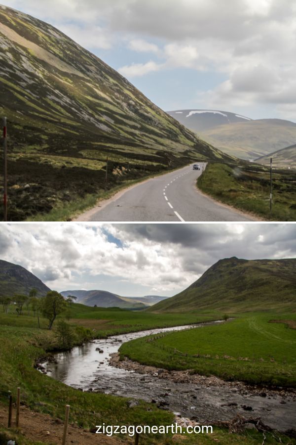 rijden over oude militaire weg Cairngorms National Park Schotland