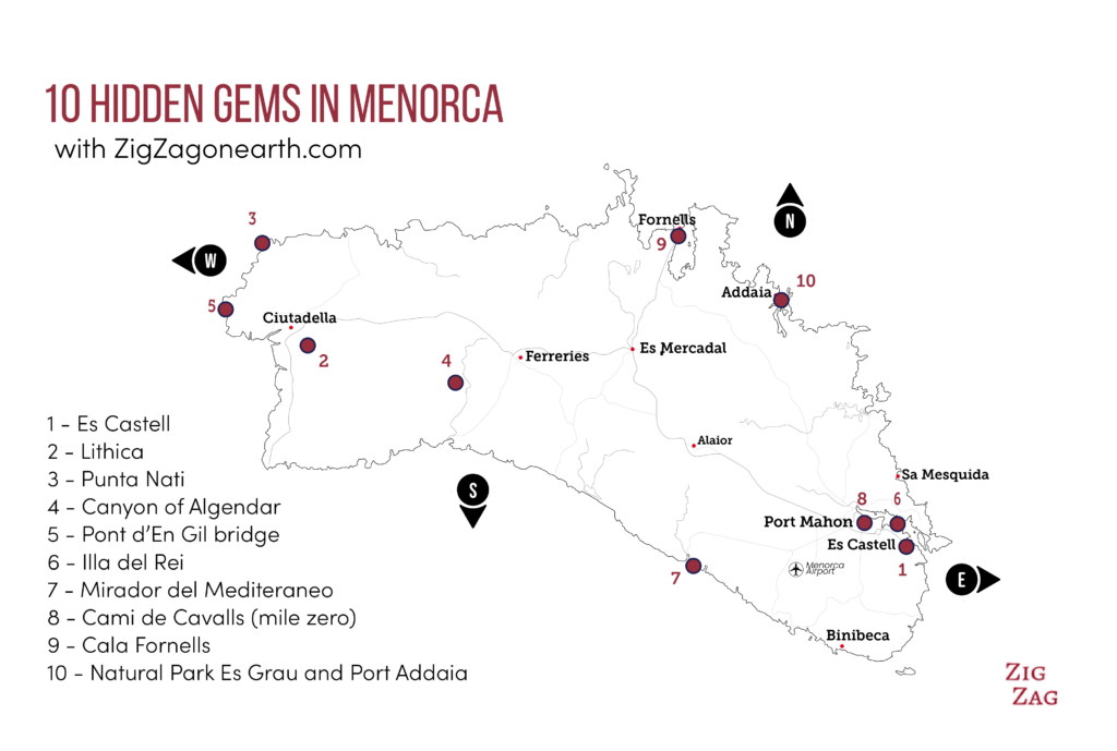 Map: hidden gems in Menorca