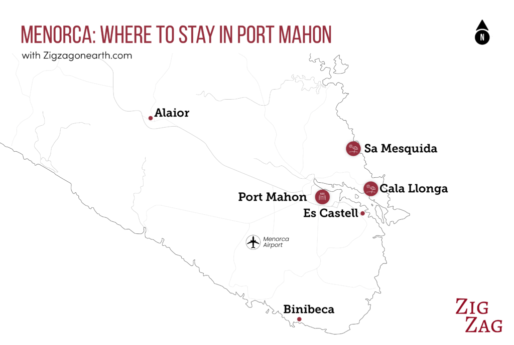 Map: best ares to stay in Port Mahon