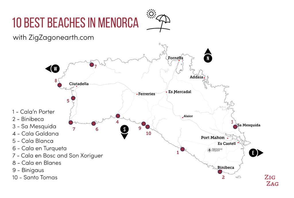 Map: best beaches in Menorca