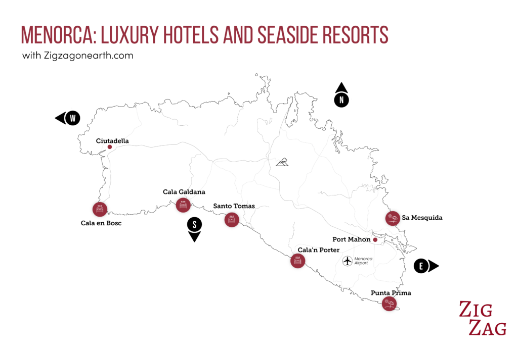 Map: luxury hotels in Menorca