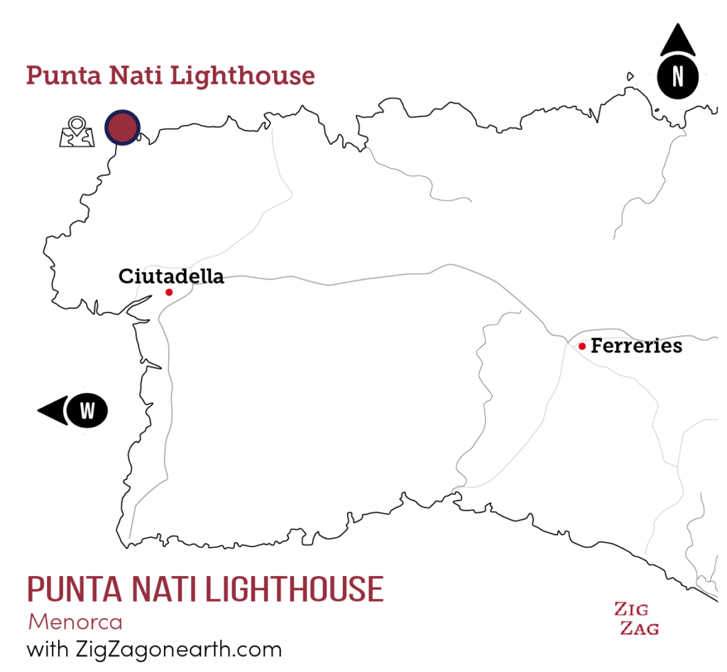 Map: lighthouse Punta Nata in Menorca