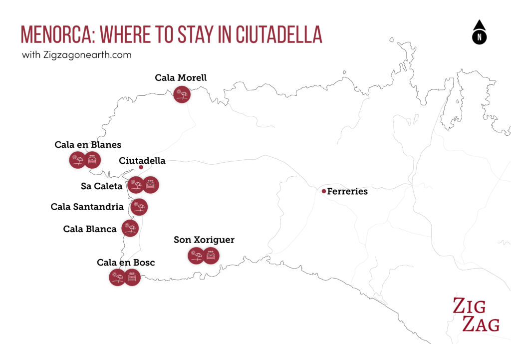 Map: best areas to stay in Ciutadella